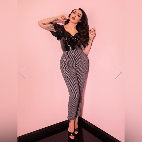 Vixen by Micheline Pitt cigarette pants in black stripes - Picture 1 of 6